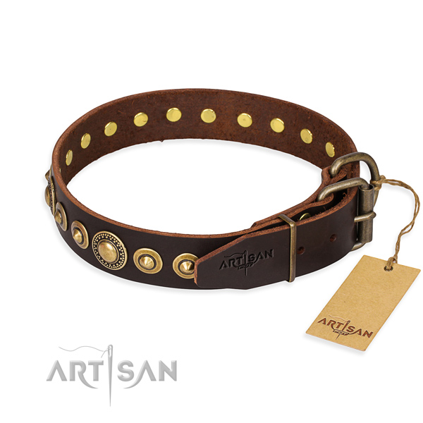 Reliable natural genuine leather dog collar handcrafted for easy wearing