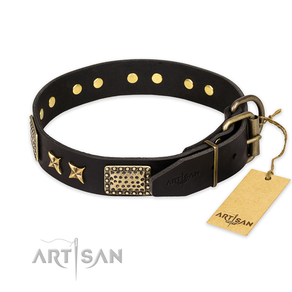 Rust-proof hardware on genuine leather collar for your impressive four-legged friend