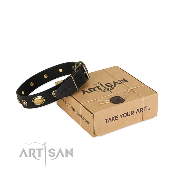 Rust-proof studs on full grain natural leather dog collar for your four-legged friend