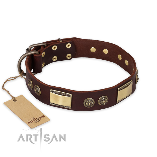 Easy adjustable full grain natural leather dog collar for daily walking