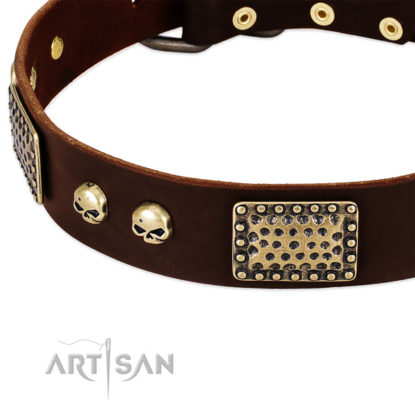 Rust-proof decorations on genuine leather dog collar for your doggie
