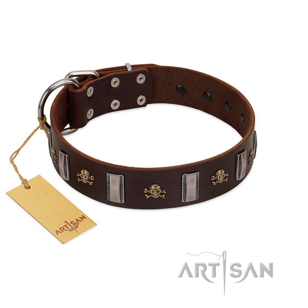 Genuine leather dog collar with trendy decorations for your canine