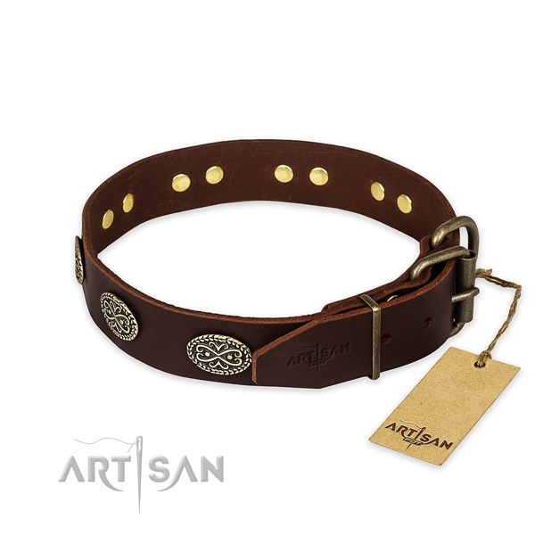 Reliable fittings on full grain leather collar for your impressive canine