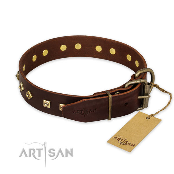 Corrosion resistant traditional buckle on full grain leather collar for basic training your dog