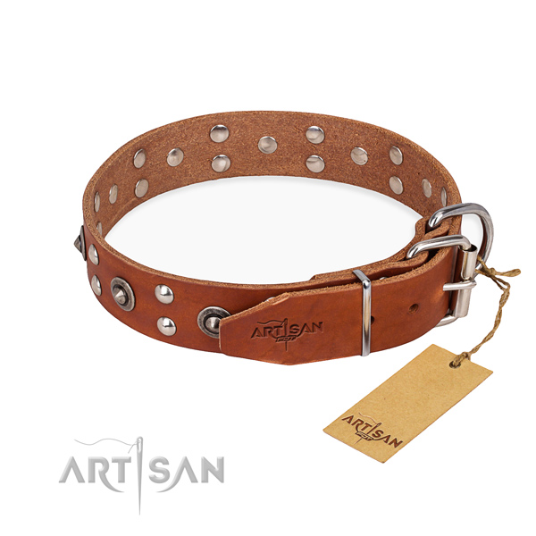 Corrosion resistant traditional buckle on genuine leather collar for your handsome doggie