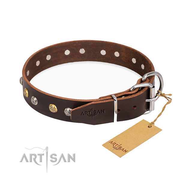 Durable leather dog collar handcrafted for easy wearing