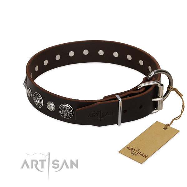 High quality Full grain natural leather dog collar with rust resistant hardware