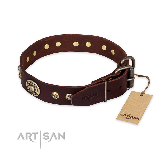 Durable hardware on genuine leather collar for stylish walking your doggie