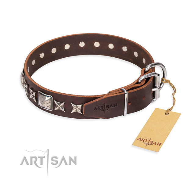 Best quality embellished dog collar of full grain natural leather