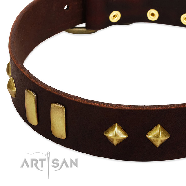 Best quality full grain genuine leather dog collar with incredible decorations
