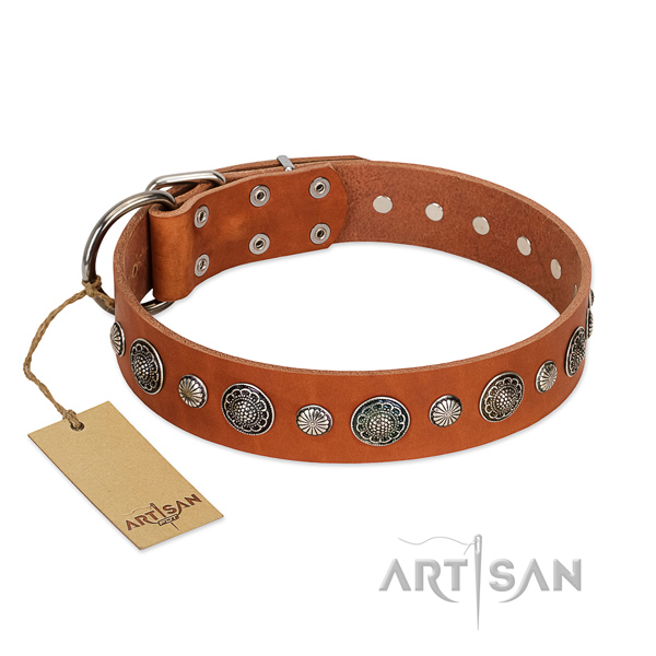 Soft to touch full grain leather dog collar with corrosion proof fittings