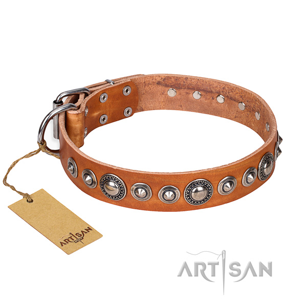 Full grain genuine leather dog collar made of gentle to touch material with reliable fittings