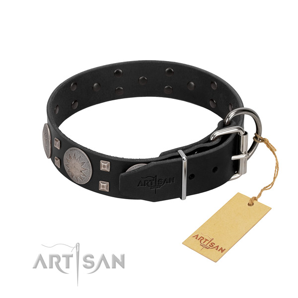 Top notch full grain genuine leather dog collar for walking your pet