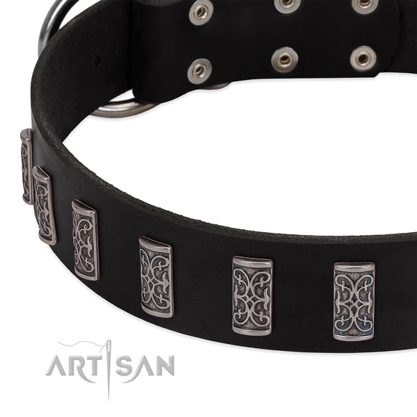 Best quality full grain genuine leather dog collar with durable D-ring