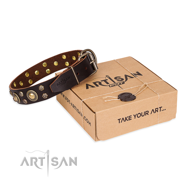 Comfortable wearing dog collar of durable leather with studs