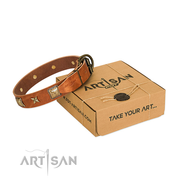 Easy to adjust full grain genuine leather collar for your handsome doggie