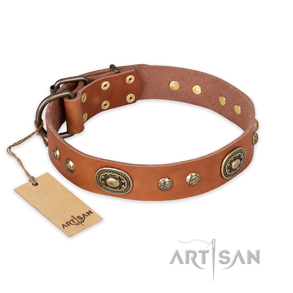 Easy adjustable genuine leather dog collar for daily use