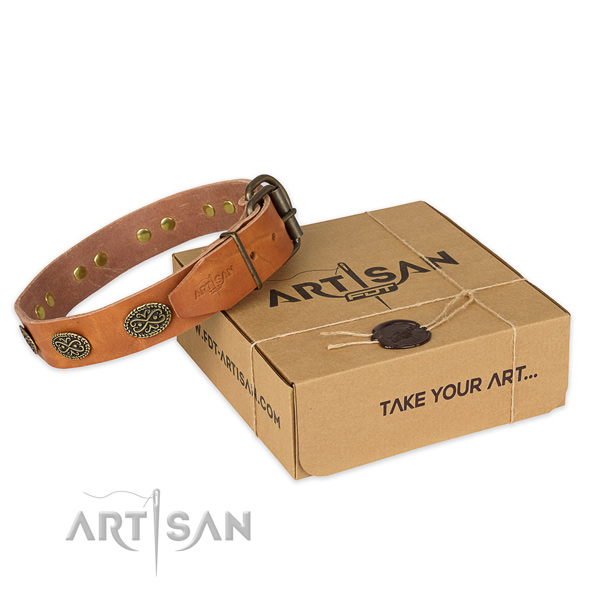 Rust-proof hardware on full grain natural leather collar for your handsome canine