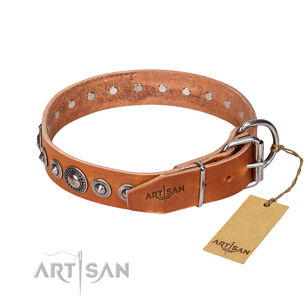 Genuine leather dog collar made of top rate material with rust resistant adornments