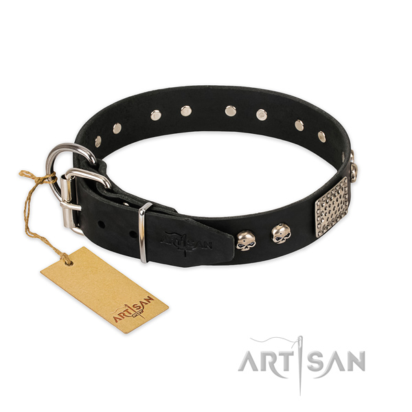 Durable adornments on easy wearing dog collar