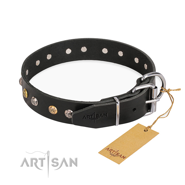 Flexible full grain leather dog collar made for fancy walking