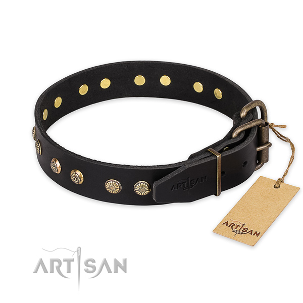 Rust resistant traditional buckle on genuine leather collar for your beautiful dog