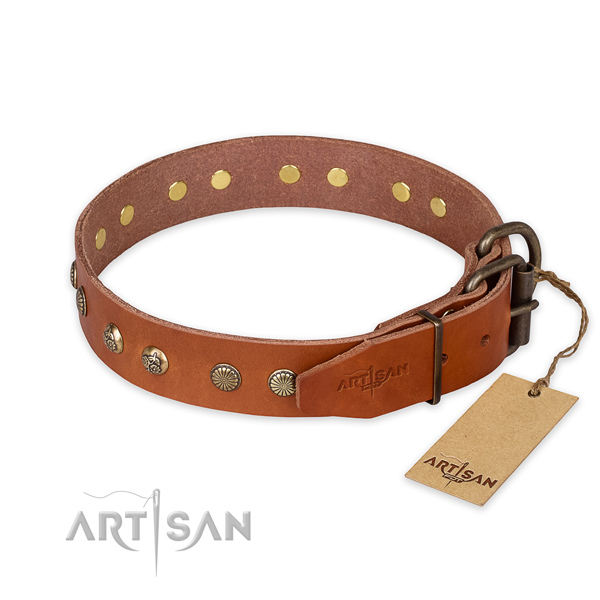 Corrosion proof traditional buckle on leather collar for your beautiful pet