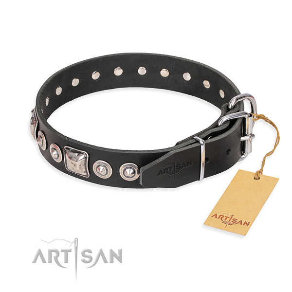 Genuine leather dog collar made of high quality material with rust resistant studs
