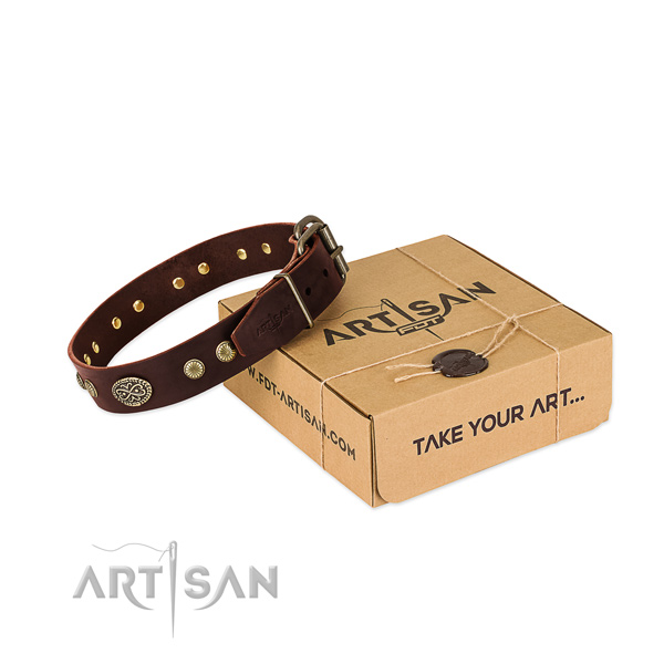 Reliable fittings on full grain natural leather dog collar for your pet