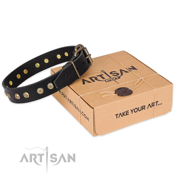 Corrosion proof buckle on full grain genuine leather collar for your attractive pet