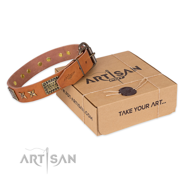 Durable hardware on full grain leather collar for your lovely doggie