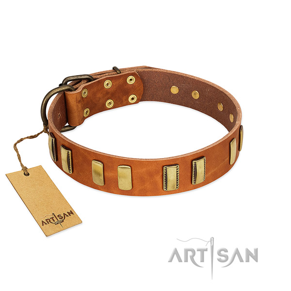 Top rate genuine leather dog collar with strong buckle