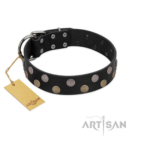 Exquisite genuine leather collar for easy wearing your canine