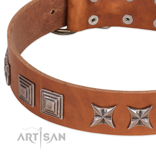 Soft to touch full grain leather dog collar with rust-proof hardware