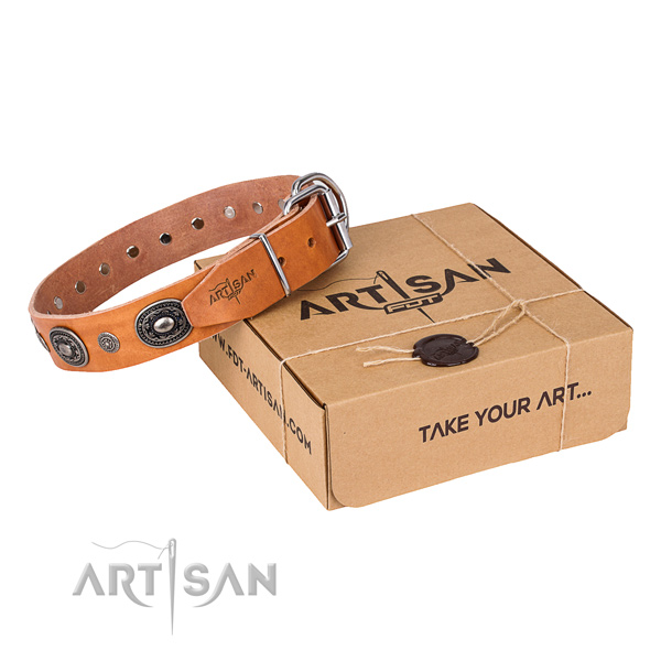 Soft to touch full grain natural leather dog collar crafted for everyday use