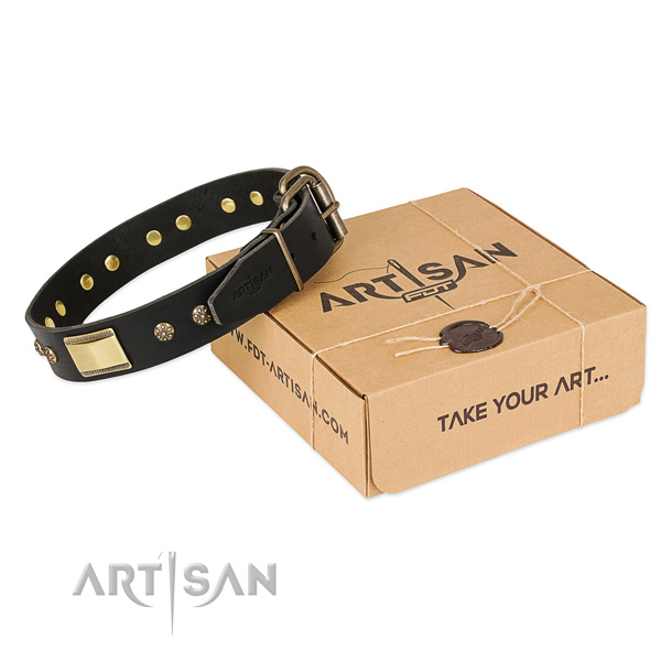 Impressive full grain leather collar for your stylish doggie