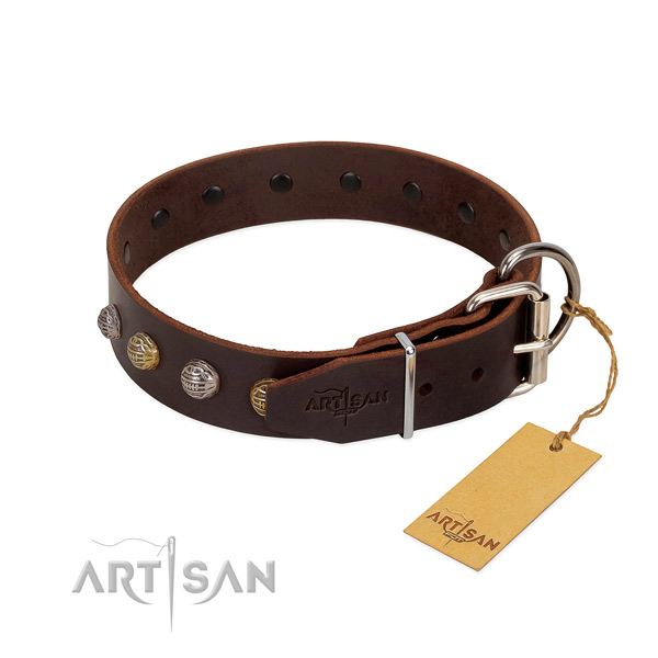 Fancy walking reliable leather dog collar