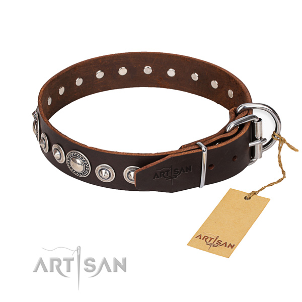 Genuine leather dog collar made of best quality material with corrosion proof D-ring