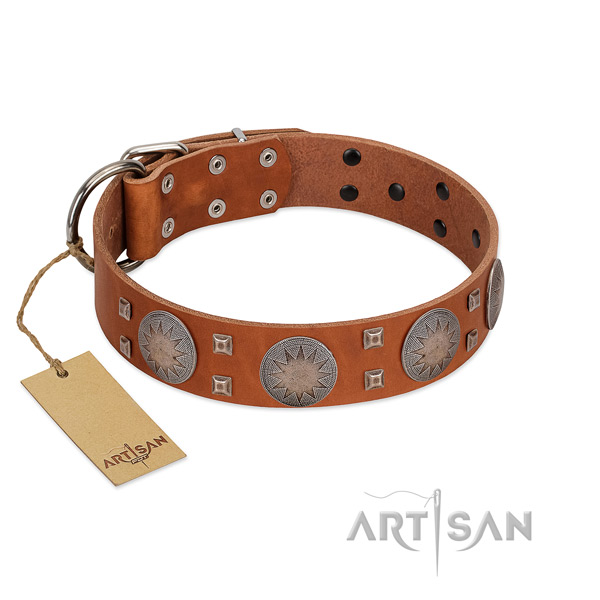 Easy adjustable full grain natural leather collar for your attractive pet