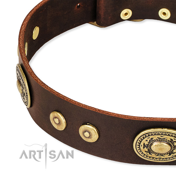 Decorated dog collar made of soft full grain natural leather