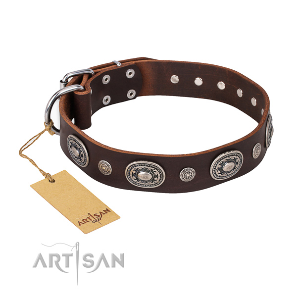 Strong natural genuine leather collar crafted for your doggie