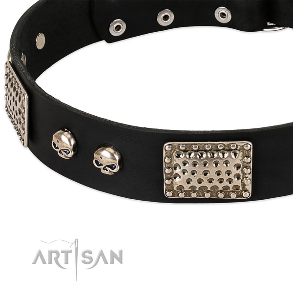 Strong studs on natural genuine leather dog collar for your pet