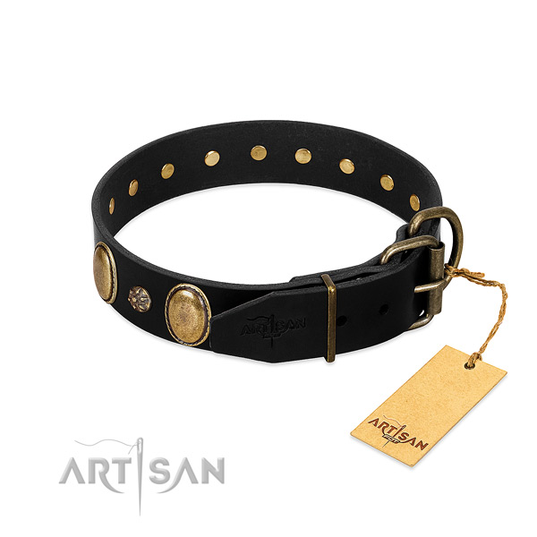 Stylish walking gentle to touch leather dog collar