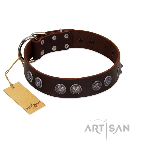 Genuine leather dog collar with significant decorations for your pet