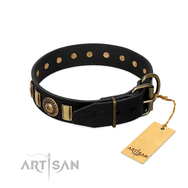 Flexible leather dog collar with decorations
