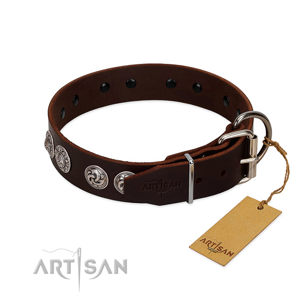 Top notch natural genuine leather collar for your four-legged friend stylish walking