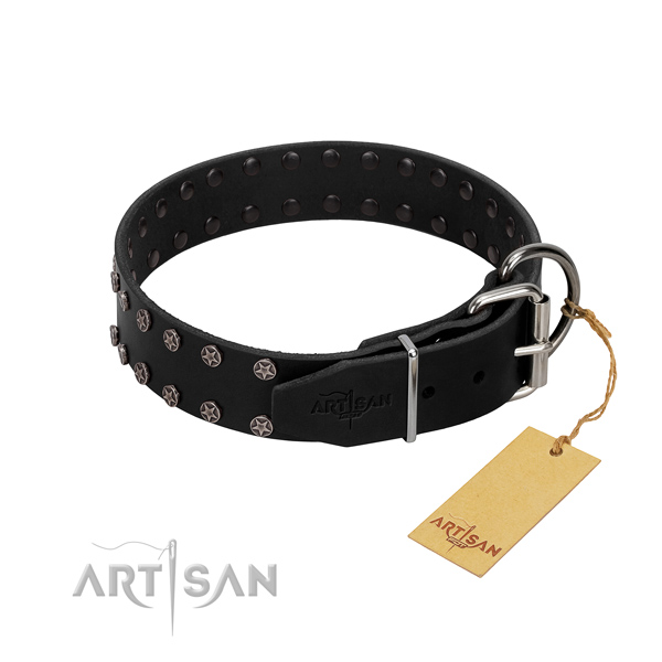 Soft to touch genuine leather dog collar with studs for your canine