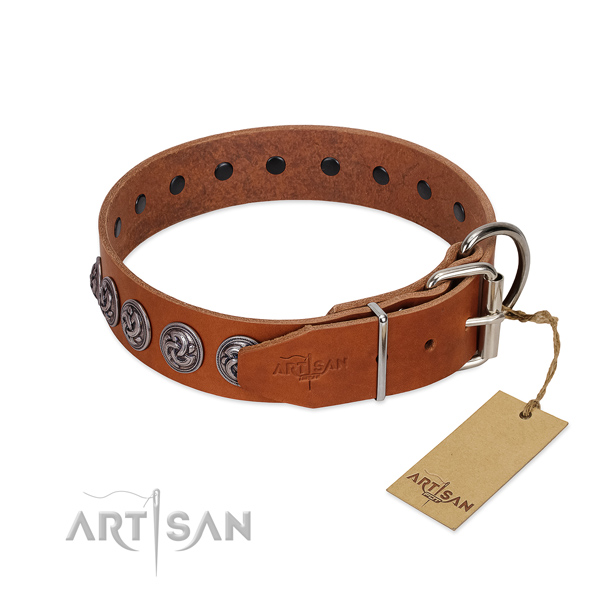 Reliable fittings on full grain genuine leather dog collar for everyday walking your doggie