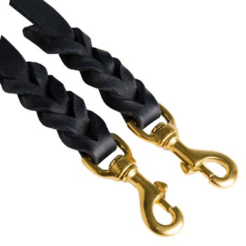 Braided Leather English Pointer Coupler with Brass Snap Hooks