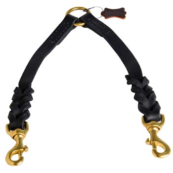Braided Leather English Pointer Coupler for Walking 2 Dogs